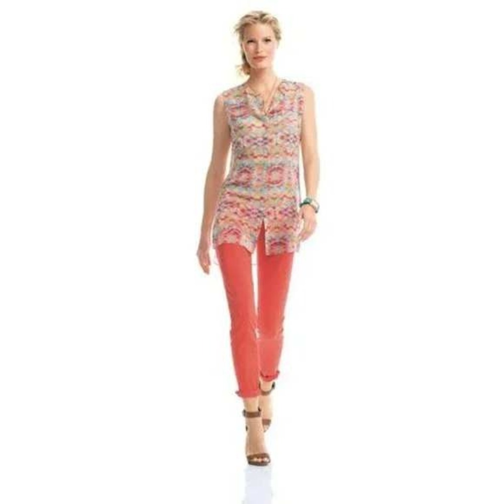 Cabi Multi‎ Color Geometric Ikat Sleeveless Button Front Tunic Top Womens Medium